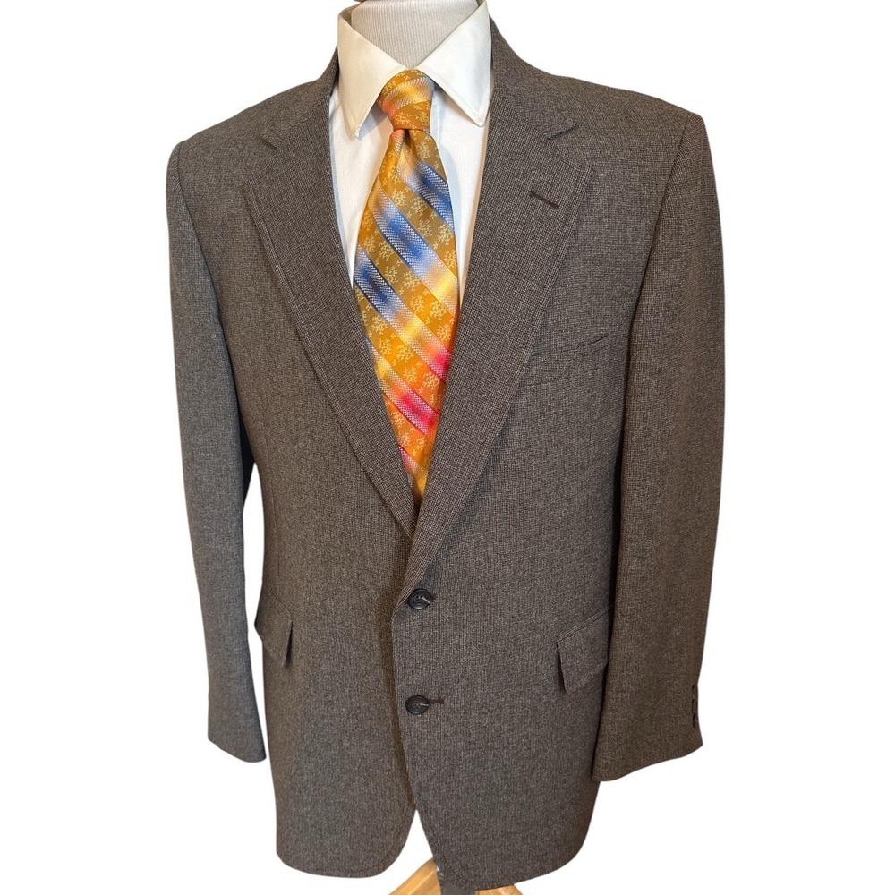 VTG Hardwick Sport Coat Blazer 44R Brown Check Plaid Wool Blend Jacket USA Made